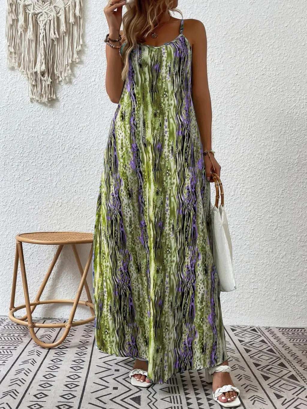 Women's Sleeveless Maxi Dress with Abstract Print