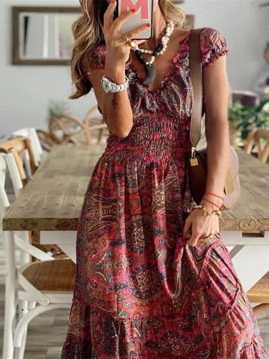 Women's Tiered Sleeve Boho Maxi Dress