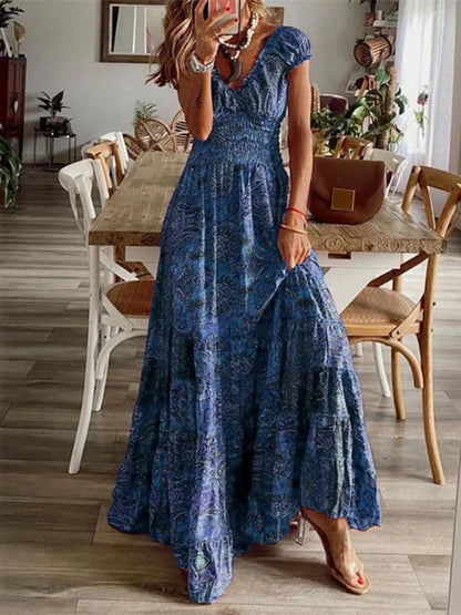 Women's Tiered Sleeve Boho Maxi Dress