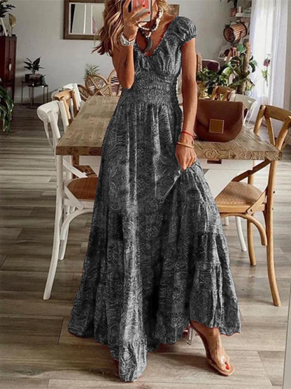 Women's Tiered Sleeve Boho Maxi Dress
