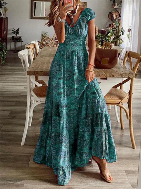 Women's Tiered Sleeve Boho Maxi Dress