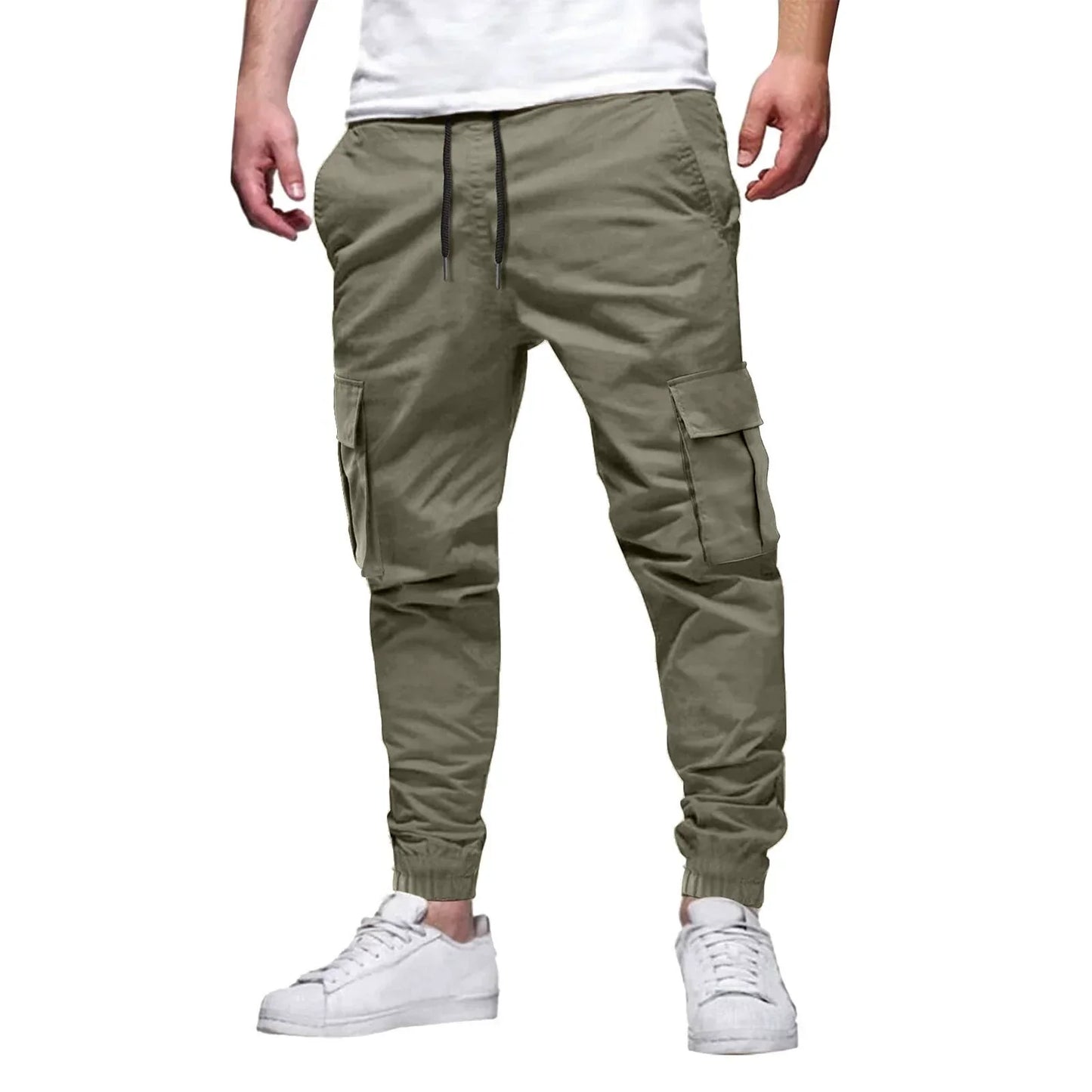 Men's Slim Fit Cargo Jogger Pants with Elastic Waist and Cuffs