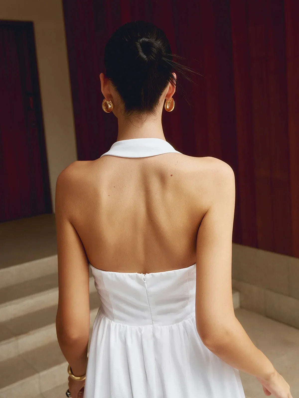 Women's Flowy Halter Neck A-Line Maxi Dress