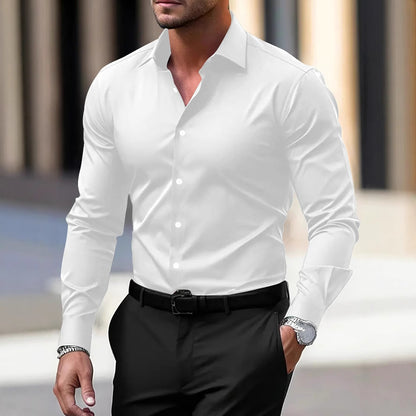 Men’s Summer Business Shirt – Solid Color Long Sleeve Button-Down Casual & Vacation Top