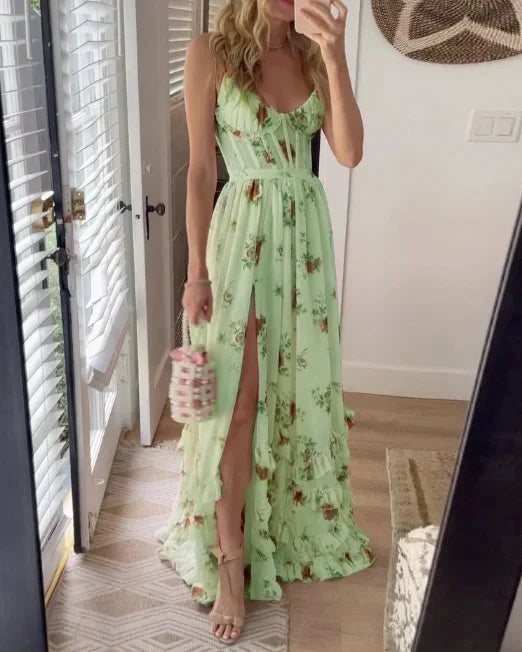 Women's Elegant Floral Maxi Dress with Side Slit