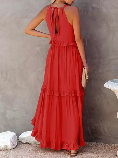 Women's Sleeveless Maxi Dress with Ruffled Skirt