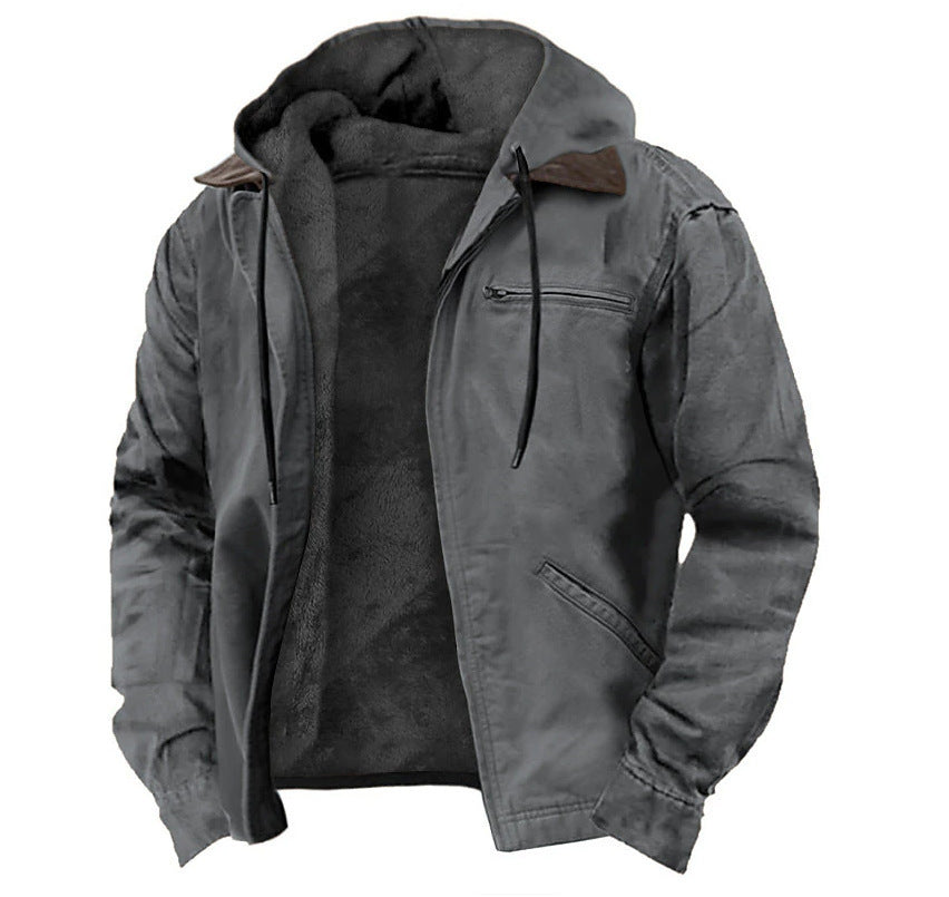 Men's Hooded Bomber Winter Jacket with Lined Interior and Zip Pockets