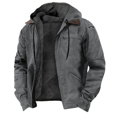 Men's Hooded Bomber Winter Jacket with Lined Interior and Zip Pockets