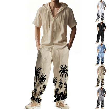Men’s American Style Hooded Short-Sleeve Shirt & Trousers Set