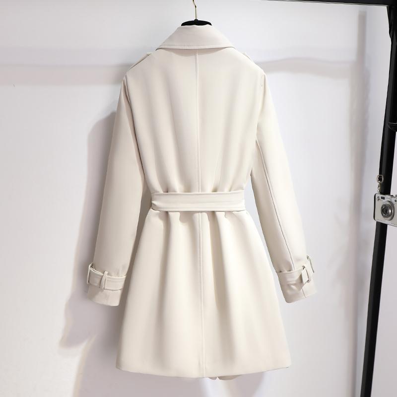 Women's Elegant Short Double Breasted Trench Coat with Waist Belt