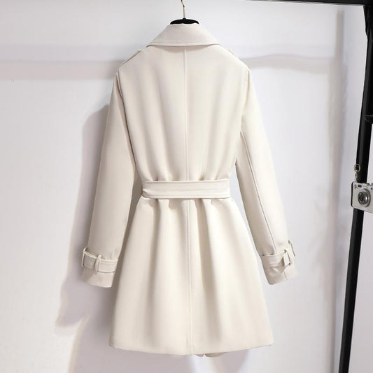 Women's Elegant Short Double Breasted Trench Coat with Waist Belt