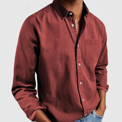 Men's Classic Casual Long Sleeve Shirt with Button Placket