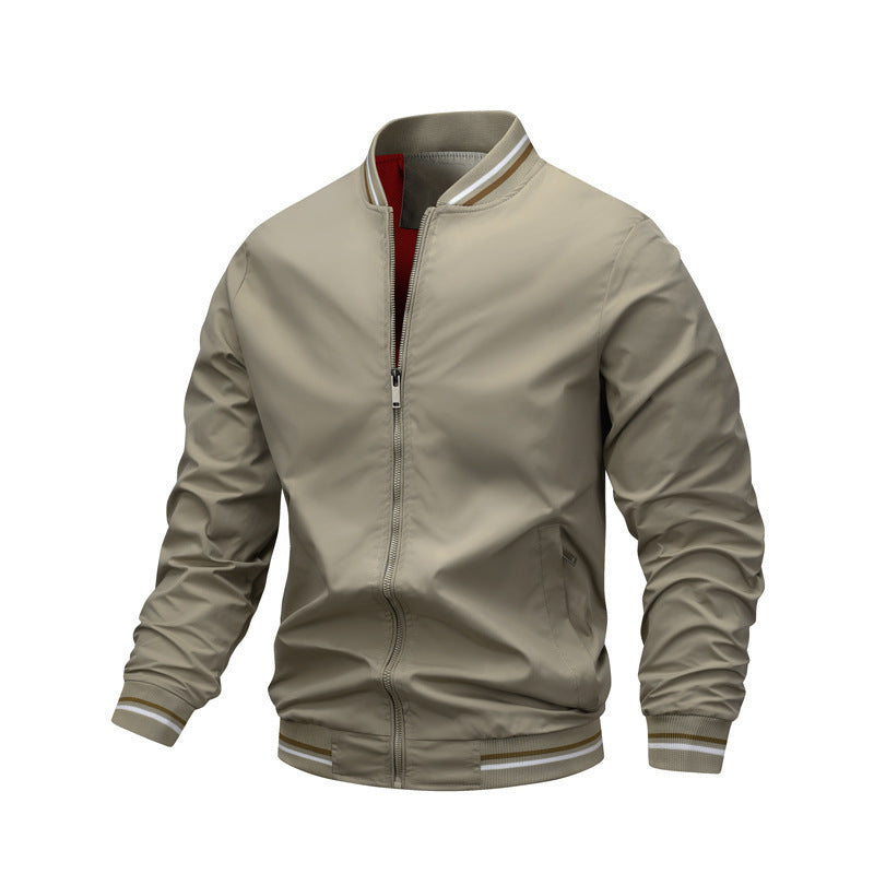 Men's Zip-Up Lightweight Bomber Jacket with Ribbed Trim