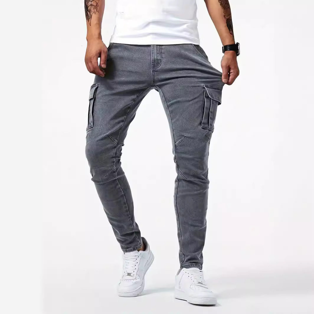 Men’s Slim-Fit Stretch Denim Trousers – Classic British Style Work Pants for All Seasons
