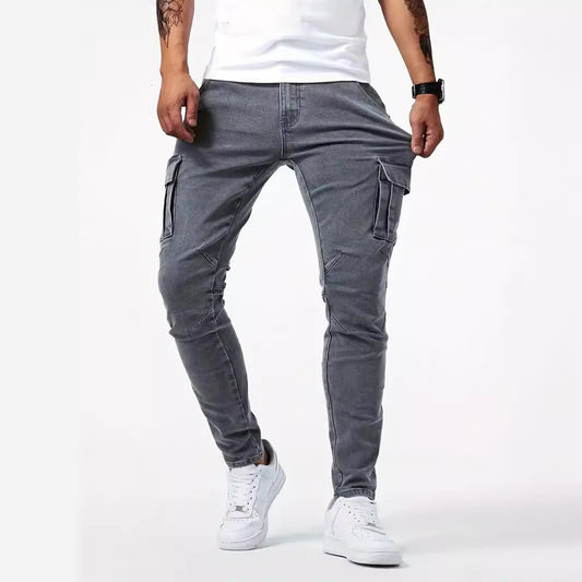 Men’s Slim-Fit Stretch Denim Trousers – Classic British Style Work Pants for All Seasons
