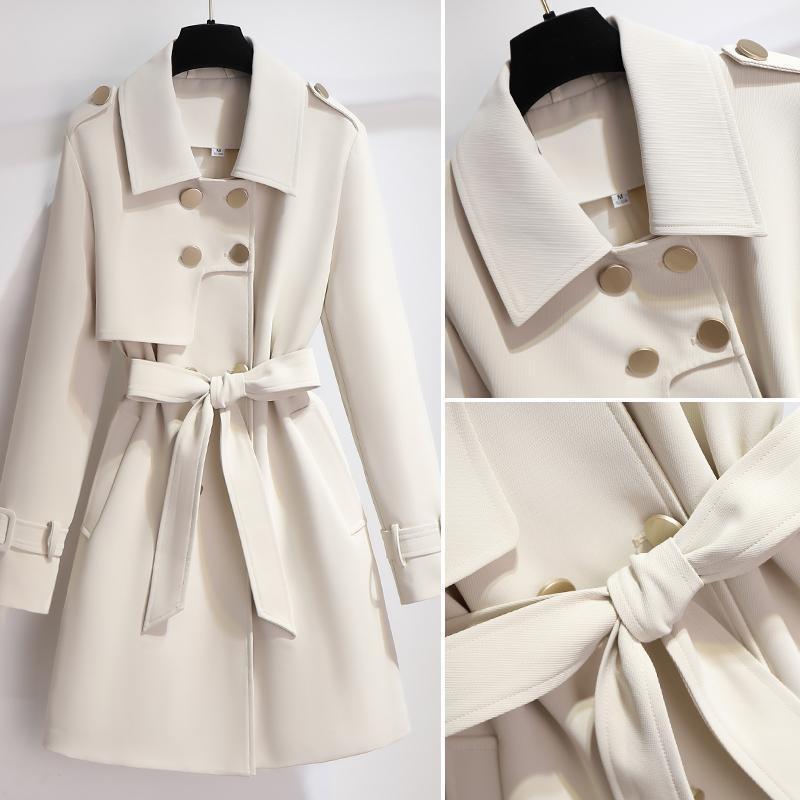 Women's Elegant Short Double Breasted Trench Coat with Waist Belt