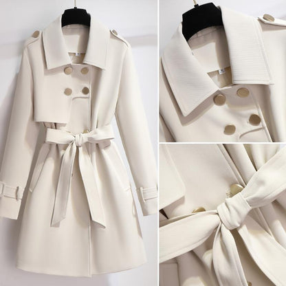 Women's Elegant Short Double Breasted Trench Coat with Waist Belt