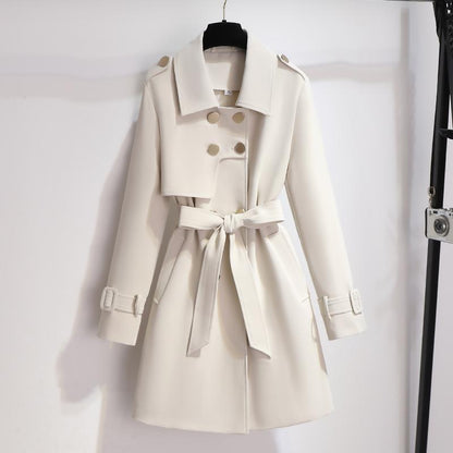 Women's Elegant Short Double Breasted Trench Coat with Waist Belt