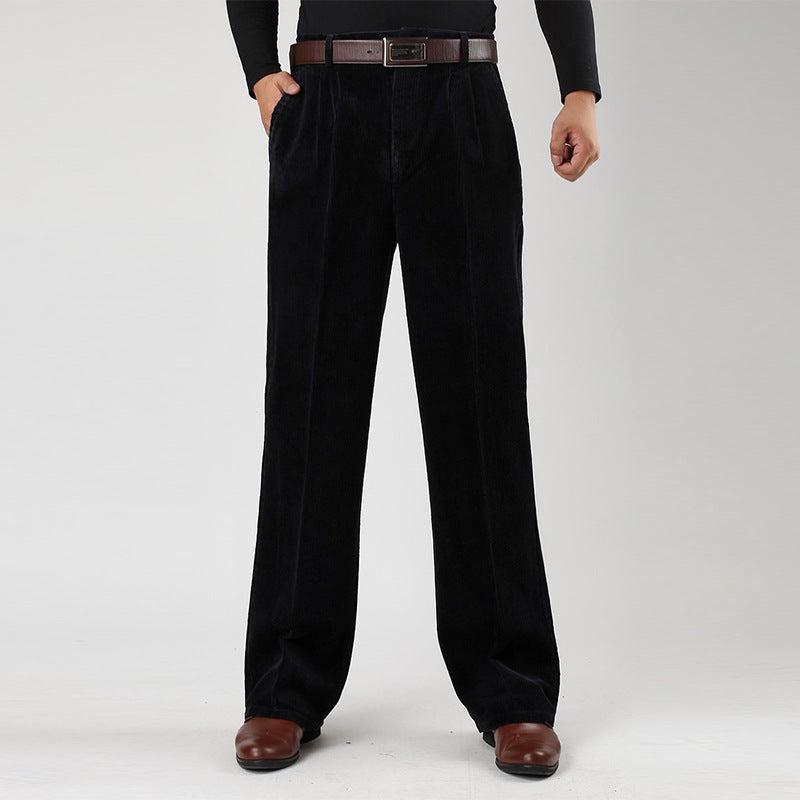 Men's Corduroy Trousers Wide Leg Classic Fit with Pleats and Belt Loops