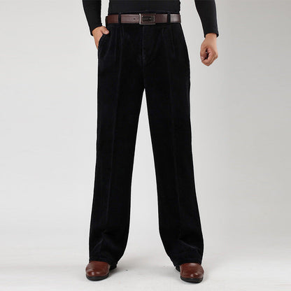 Men's Corduroy Trousers Wide Leg Classic Fit with Pleats and Belt Loops