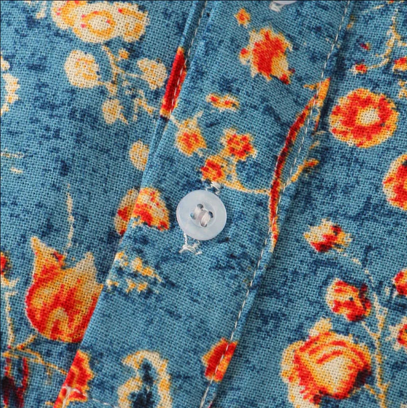 Men’s Floral Short Sleeve Shirt – Casual Summer Beach Shirt with Band Collar