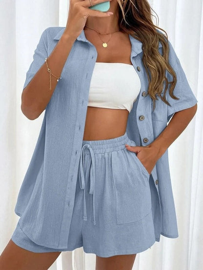 Women's Casual Two-Piece Set with Short Sleeve Top and Shorts
