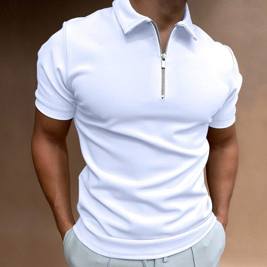 Men’s Zip Polo Shirt – Fitted Short Sleeve Top for Casual & Smart Summer Outfits