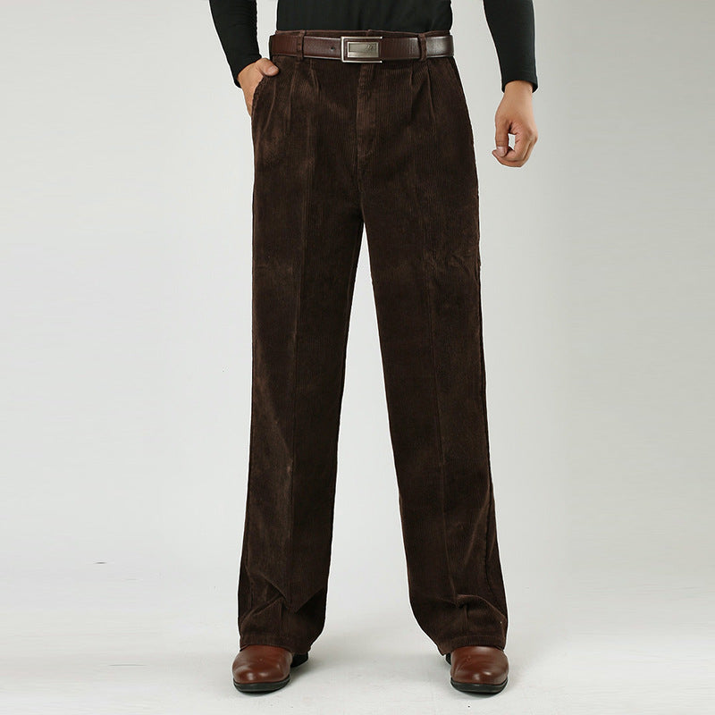 Men's Corduroy Trousers Wide Leg Classic Fit with Pleats and Belt Loops