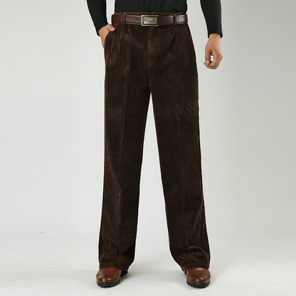Men's Corduroy Trousers Wide Leg Classic Fit with Pleats and Belt Loops