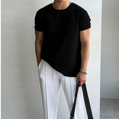 Men Breathable Short-sleeved Sweater Men's Round Neck T-shirt