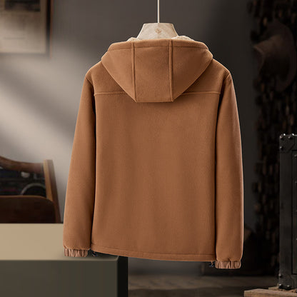 Men's Fleece Winter Jacket with Hood and Zipper Pockets