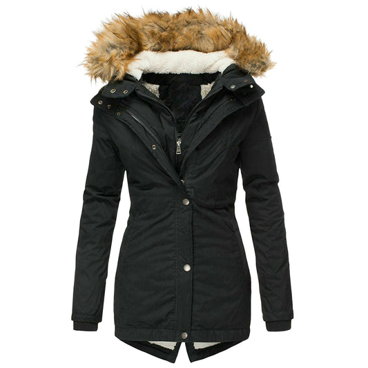 Women's Puffer Jacket with Hood and Slim Fit Design