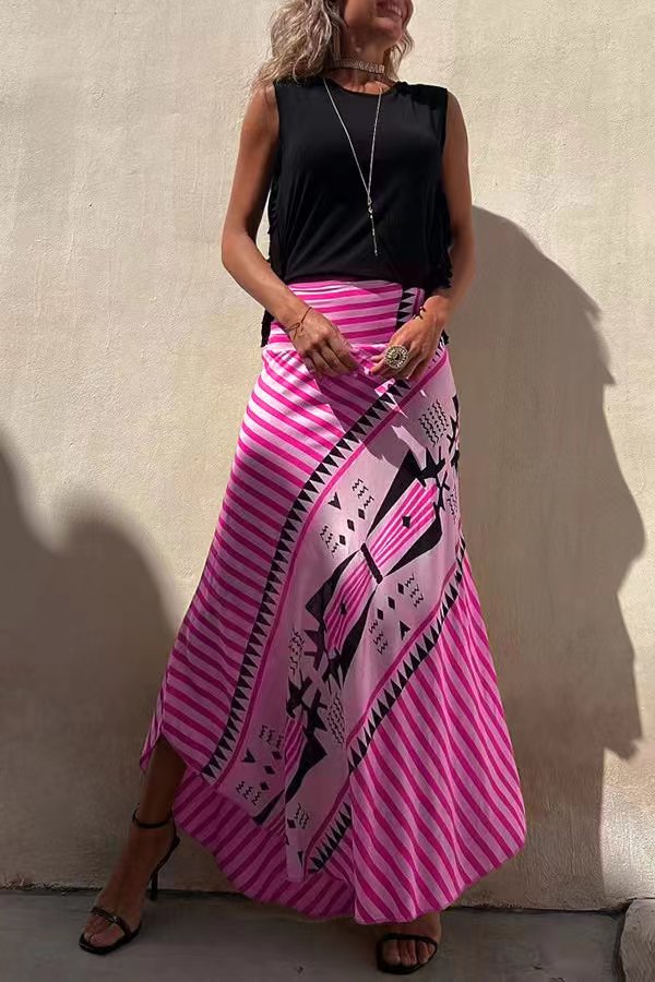 Women's Tribal Print High Waist Maxi Skirt with Flowing Hem