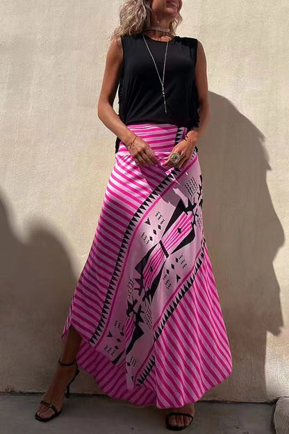 Women's Tribal Print High Waist Maxi Skirt with Flowing Hem