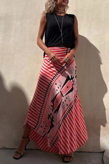 Women's Tribal Print High Waist Maxi Skirt with Flowing Hem
