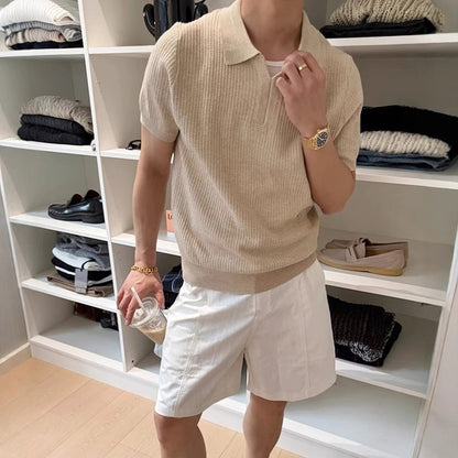 Men’s Retro Knit Sports T-Shirt – Casual Loose Fit