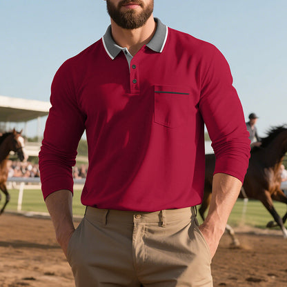 Spring & Autumn American-Style Long-Sleeve Men’s Polo Shirt