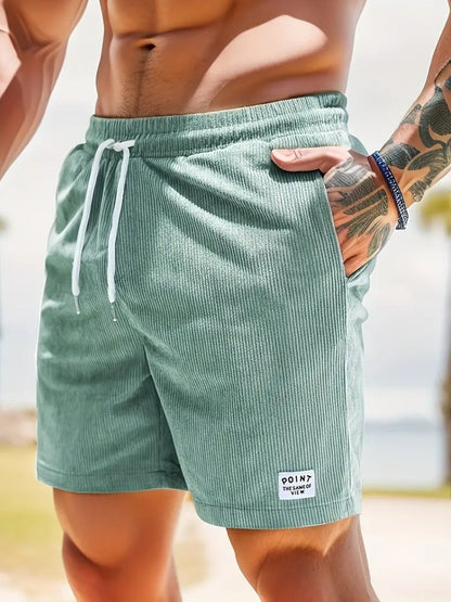 Men’s Corduroy Lace-Up Drawstring Shorts – Lightweight Summer Sports Shorts