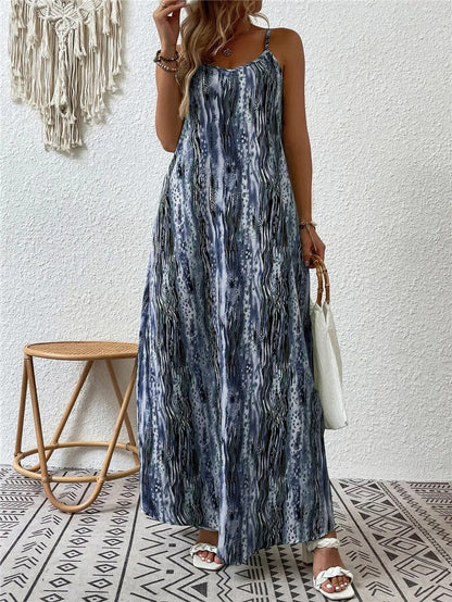 Women's Sleeveless Maxi Dress with Abstract Print