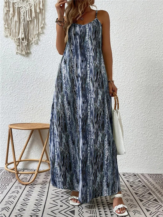 Women's Sleeveless Maxi Dress with Abstract Print