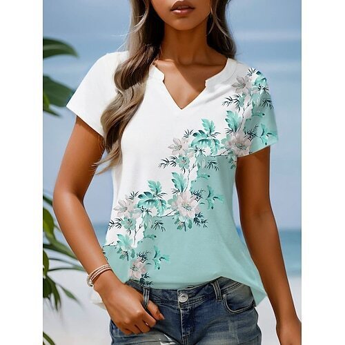 Women's Floral Short-Sleeve Button Top with Loose Casual Fit