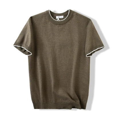 Men’s Casual Contrast Knit Round Neck T-Shirt – Comfortable & Stylish