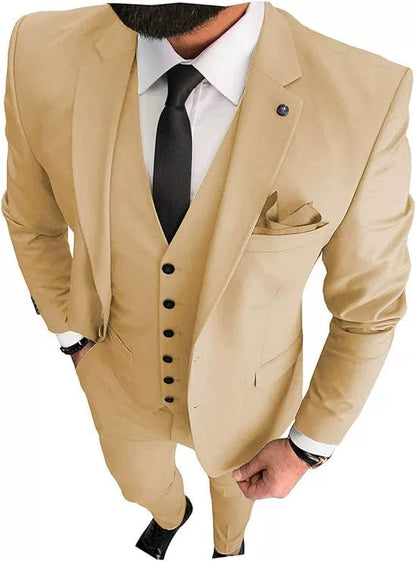 Men's 3-Piece Slim Fit Suit Set with Classic Notch Lapel