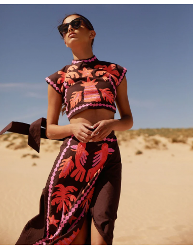 Women's Embroidered Crop Top and High-Waisted Skirt Two-Piece Set