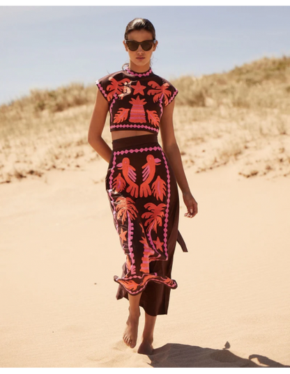 Women's Embroidered Crop Top and High-Waisted Skirt Two-Piece Set