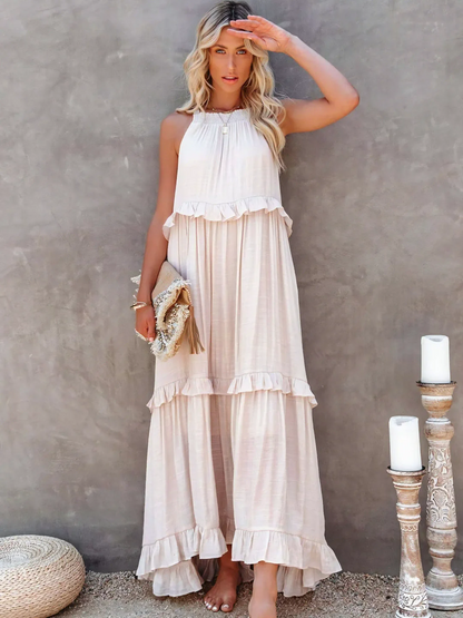 Women's Sleeveless Maxi Dress with Ruffled Skirt