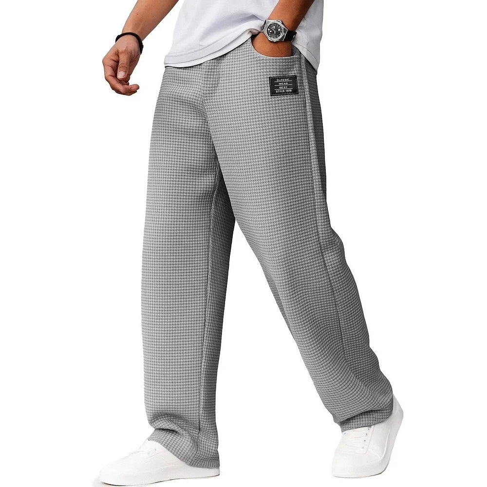 Men’s Waffle Knit Straight-Leg Trousers – Autumn & Winter Casual Fashion Pants