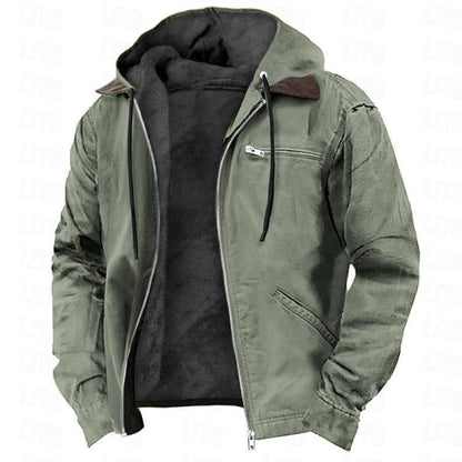 Men's Hooded Bomber Winter Jacket with Lined Interior and Zip Pockets