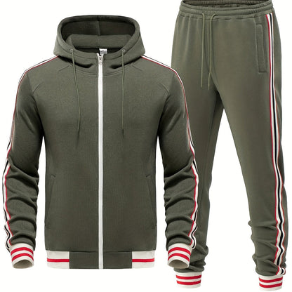 Men's Striped 2-Piece Tracksuit Set with Hoodie and Joggers