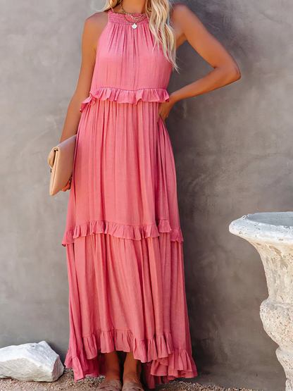 Women's Sleeveless Maxi Dress with Ruffled Skirt